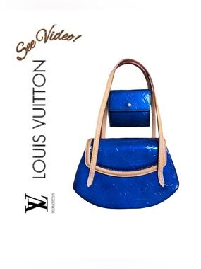 🦋 Louis Vuitton LV Grand Bleu Vernis Leather Biscayne Bay Bag & Matching Wallet🦋